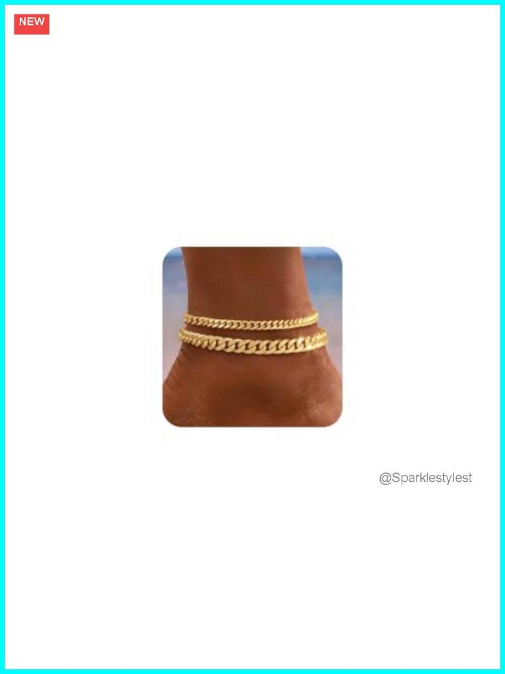 14K Gold Plated Cuban Link Anklet Set Waterproof Hypoallergenic Women's Jewelry